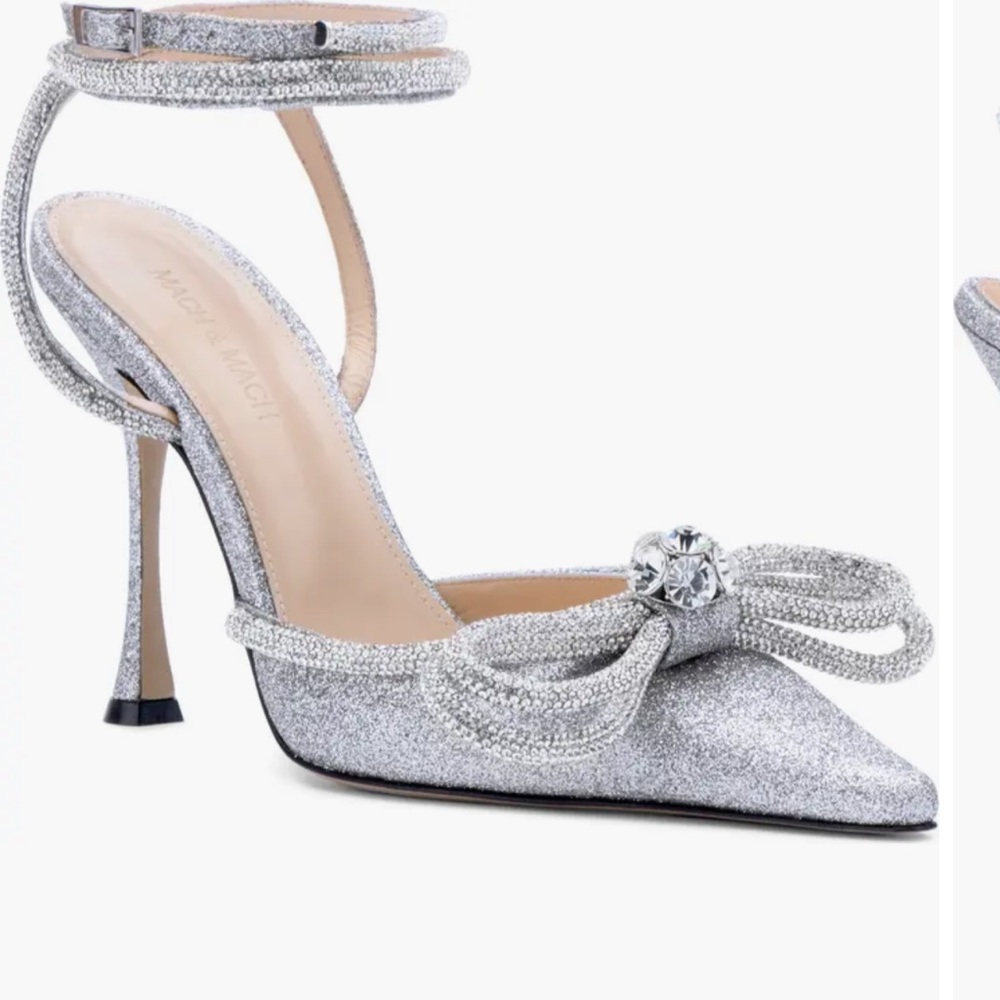 MACH & MACH Silver Heels with Bow Detail